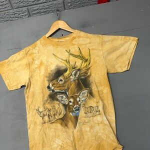 Vintage Oneita ColorWear Deer Graphic Tie Dye T-Shirt Yellow Mens Medium 90s